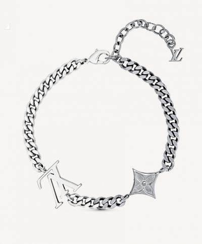 Louis Vuitton Instinct Monogram Flower Charm Oversized LV Initial Design Men 2022 Spring-Summer Two-tone Link Chian Bracelet M00508