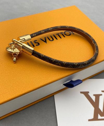  Louis Vuitton LV Confidentiel Monogram Printing Brown Canvas Motif Yellow Gold Taper Pendant Women Spring Bracelet