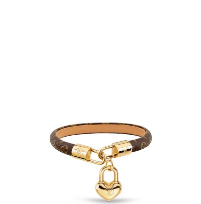 Louis Vuitton Crazy In Lock Monogram Coated Canvas Shiny Yellow Gold Heart-shaped Padlock Charm Bracelet For Women M6451F