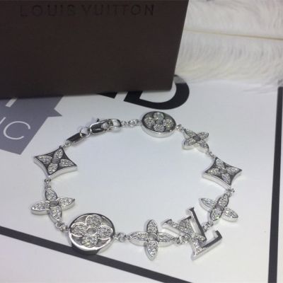 Clone Louis Vuitton Idylle Blossom Monogram & LV Charms Paved Diamonds Design Silver/Rose Gold Plated Women Diamonds Bracelet