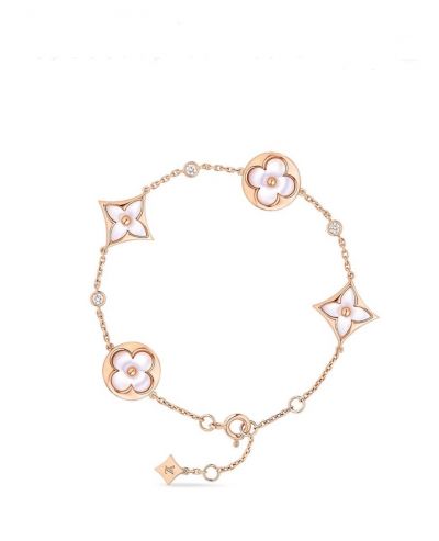  Louis Vuitton Color Blossom BB Monogram White MOP Pendant Pink Gold Multi-Motifs Diamonds Bracelet For Ladies Q95596