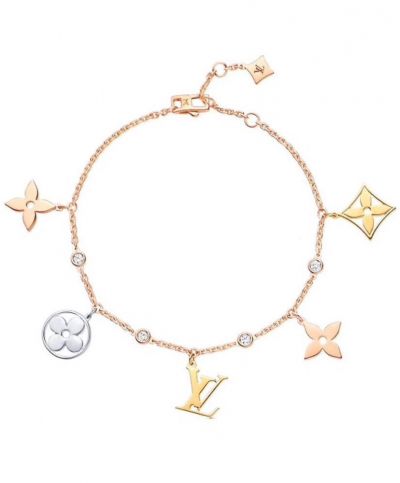  Louis Vuitton Idylle Blossom Monogram LV Charms Bracelet 3 Golds & Diamonds Yellow Gold Chain Bracelet For Ladies