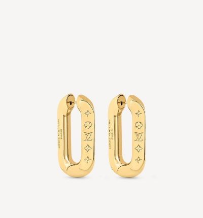  Louis Vuitton Edge Women’s Gold/Silver  Rectangle Hollow Carved Monogram Flower & Letter Low Price Earrings 