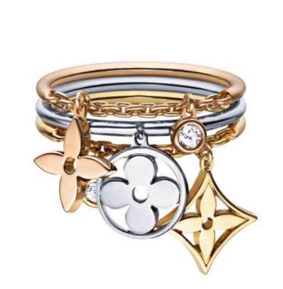 Louis Vuitton Idylle Blossom Monogram Flower Pendants Silver/Yellow Gold/Rose Gold Individual Tern Diamonds Ring For Ladies