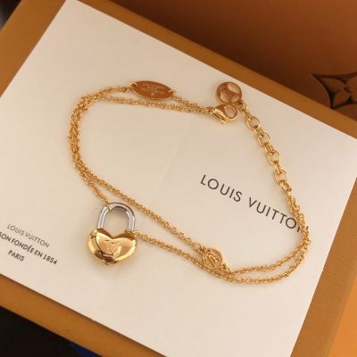 Louis Vuitton Crazy In Lock Two-tone Heart Padlock Double Link Chain Design Female Top Sale Yellow Gold Plated Bracelet 