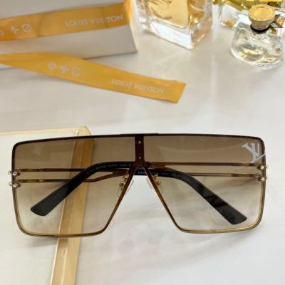 Cheapest Gold Frame LV Decorated Brown Lens Chopsticks Style Legs Black Tip Engraved Monogram Pattern -  Louis Vuitton Neutral Sunglasses