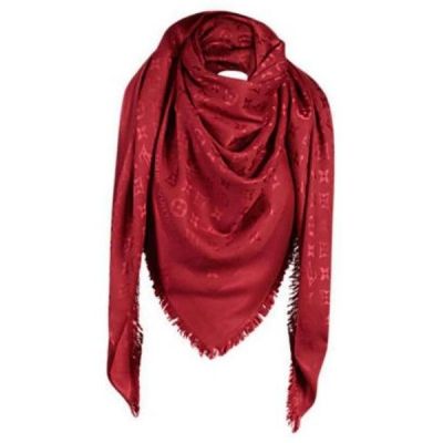 2022 Louis Vuitton Shine Monogram Silver Logo Jacquard Weave W140XH140 CM Red Silk Shawl Women  Wool Scarf