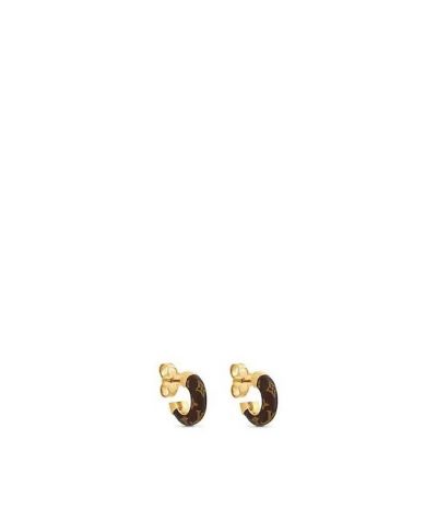  Louis Vuitton Wild Women's Brown Monogram Flower Coated Canvas Joint Yellow Gold Circular Mini Earrings M00474