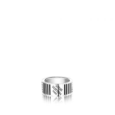  Louis Vuitton Damier Black Enamel & Palladium Finishing Black Striped Design Letter Logo Detail Unisex Fashion Silver Ring M62493