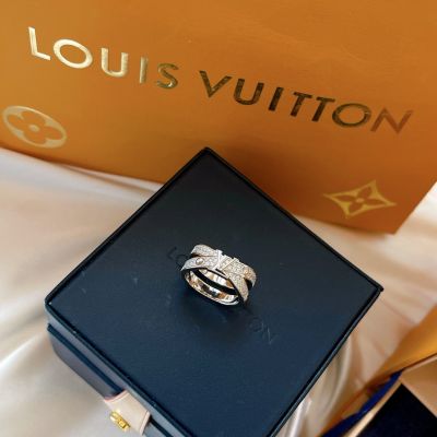  Louis Vuitton Empreinte LV Initial Design Polished imprints Interlocking Two-row Silver Fully Diamonds Ring For Ladies Q9L67A