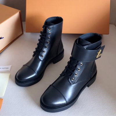 High End Gold LV Initial Hardware Black Leather -  Louis Vuitton Wonderland Ranger Ankle Boots Website Store
