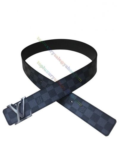 Cheapest Louis Vuitton Matte Metal LV Initiales Design Damier Coating Black Canvas & Leather Pin Buckle Men Belt 