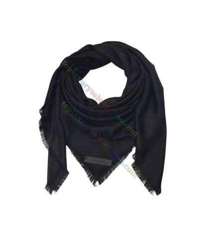 Louis Vuitton Classic Monogram Logo Pattern Female Black Silk & Wool Tassel Shawal Timeless Same  Scarf M71329