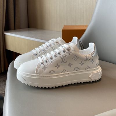 Girls' Clone White Leather Embossed Silver Monogram Elevated Rubber Outsole - Hot Selling  Louis Vuitton Time Out Sneaker