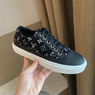 Ladies' Black Matte Leather Monogram Detail Cotton Material - Hot Selling  Louis Vuitton Low-top Sneaker