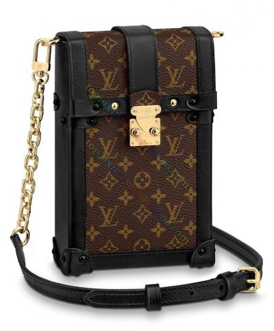Louis Vuitton Pochette Trunk Monogram Brown Canvas & Black Leather Chain Shoulder Strap Special Edition Verticale Crossbody Bag M63913