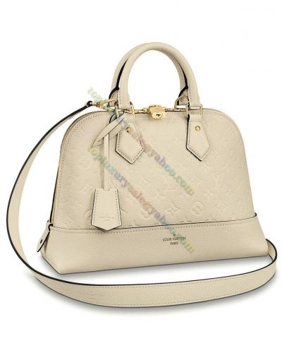 Louis Vuitton Neo Alma PM Women Creme Monogram Empreinte Leather Female Large Handbag Double Zipper Crossbody Bag 