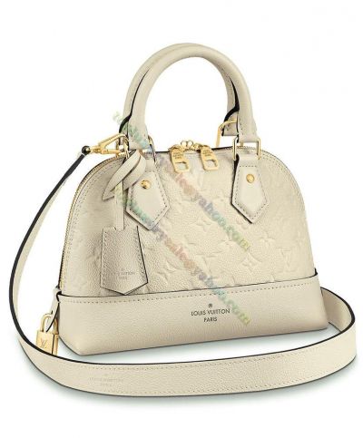  Louis Vuitton Neo Alma BB Monogram Embossing Female  Creme Cowhide Leather Totes Shoulder Bag M44858 