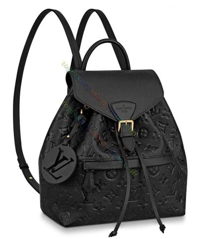 Louis Vuitton Montsouris Monogram Pattern Black Leather Female Drawstring Classic Backpack M45205