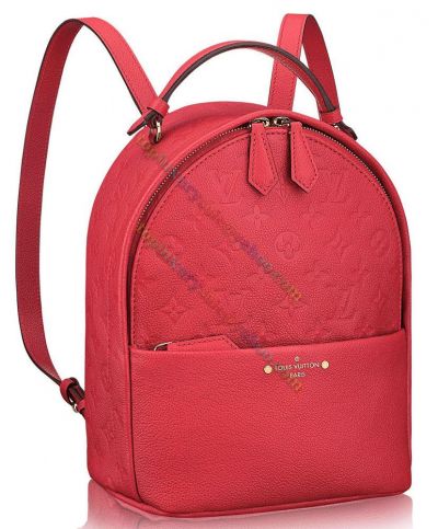 Louis Vuitton Sorbonne Monogram Embossed Zipper Pocket Red Cowhide Leather Women's Trendy Style Backpack