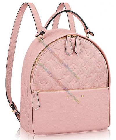 Louis Vuitton Sorbonne Monogram  Embossed Pattern Double Zipper Closure Flat Top Handle Female Pink Cowhide Leather Backpack