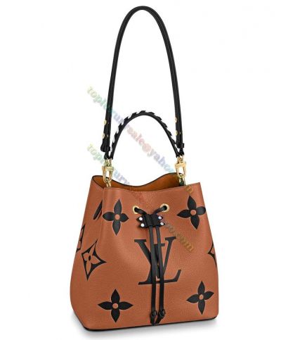 Louis Vuitton Neonoe MM LV Crafty Brown Leather Logo Printing Women Single Handle Bucket Bag M56888