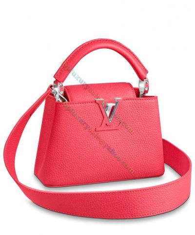  Louis Vuitton Capucines Mini Red Taurillon Leather Removable Wide Strap Lv Logo High End Ladies Crossbody Bag