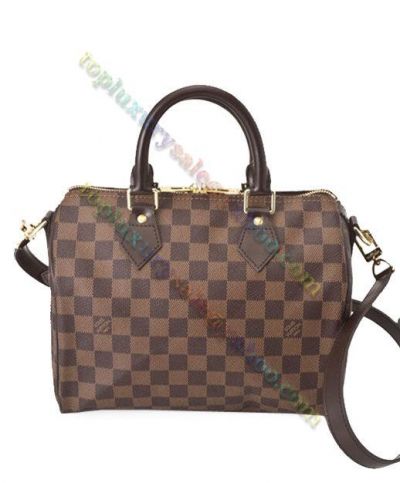  Louis Vuitton Speedy 25 Damier Printing Brown Canvas Yellow Gold Zipper Unisex Low Price Traveling Bag For Sale