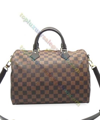  Louis Vuitton Damier Speedy 30 Brown Canvas & Leather Female Padlock Shoulder Bag N41367 High Quality Tote Bag
