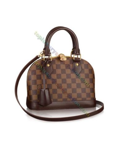  Louis Vuitton Damier Alma BB Double Top Handles Checked Pattern Brown Canvas Crossbody Bag N41221For Ladies