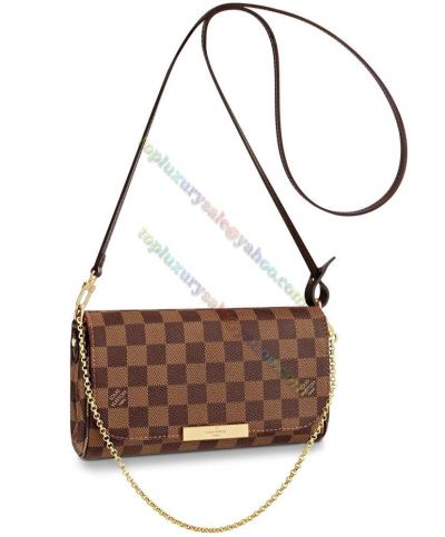 Louis Vuitton Favorite Damier Printing Brown Canvas Golden Chain Shoulder Strap Magnetic Crossbody Bag For Ladies Online
