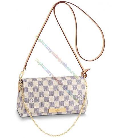  Louis Vuitton Damier Azur Printing Golden Link Chain Strap White Canvas Eva Clutch Bag Fashion Favorite Female Flap Crossbody Bag  
