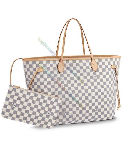  Louis Vuitton Neverfull Damier Azure Beige Leather Removable Zippered Clutch Best Price White Female Canvas Tote Bag N41360