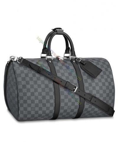 Cheapest LV Damier Printing Keepall Bandouliere 45 Graphite Canvas Double Rounded Handles Women Shoulder Bag N41418