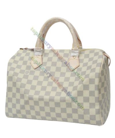 Louis Vuitton Speedy Damier Printing Lady White Canvas Double Rounded Top Handles High Quality Tote Bag