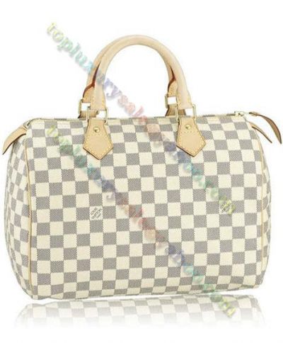  Fashion Trends Louis Vuitton Speedy 35CM Damier Pattern White Canvas & Beige Leather Tote Bag For Ladies