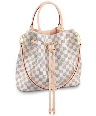  Louis Vuitton Checker Girolata Beige Leather Drawstring Closure Double Rounded Top Handles Cheapest Women's Bag White