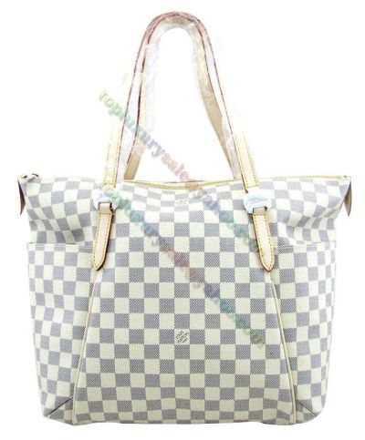  Louis Vuitton Damier Totally White Canvas Beige Leather Flat Shoulder Strap Hot Selling Female Tote Bag