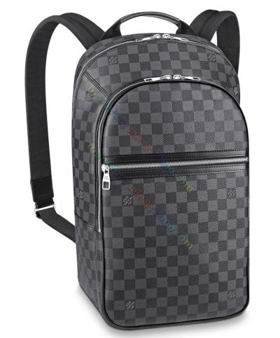 Louis Vuitton Michael N58024 Damier Coated Black Canvas Silver Double Zipper Closure High End Backpack For Men