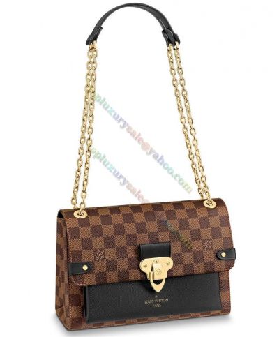 Louis Vuitton Damier Vavin PM N40108 Black Leather Brown Canvas Patchwork Women Hot SellingFlap Shoulder Bag