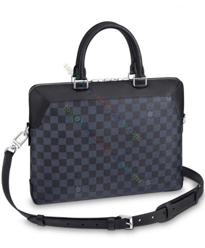  Louis Vuitton Oliver Briefcase Classic Damier Coated Canvas & Black Leather Patchwork Men Bostone Bag For Sale