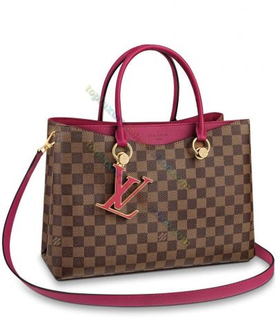 Louis Vuitton LV Riverside Fuchsia Leather Damier Printing LV Pendant Female Brown Canvas Shoulder Bag 2022 For Sale N40052