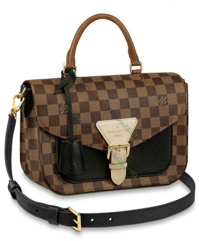 Louis Vuitton Damier Beaumarchais Buckle ornament Black Leather Open Pocket Female High End Brown Canvas Flap Handbag