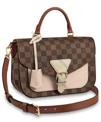  Louis Vuitton Damier Beaumarchais Single Top Handle Beige Leather Trimming Women Brown Canvas Tote Bag 