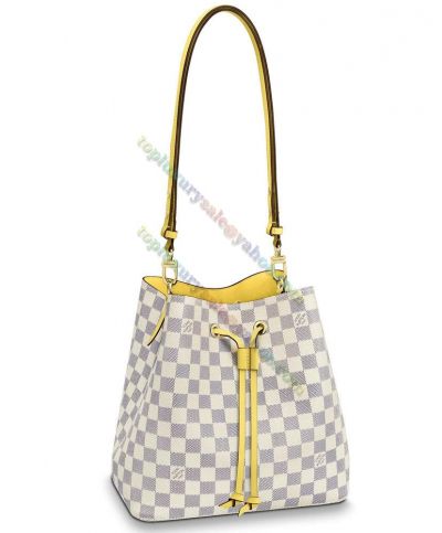 Clone Louis Vuitton Neonoe Damier Azur Motif Yellow Decoration Coated Canvas Medium 2022 New Female Bucket Bag 