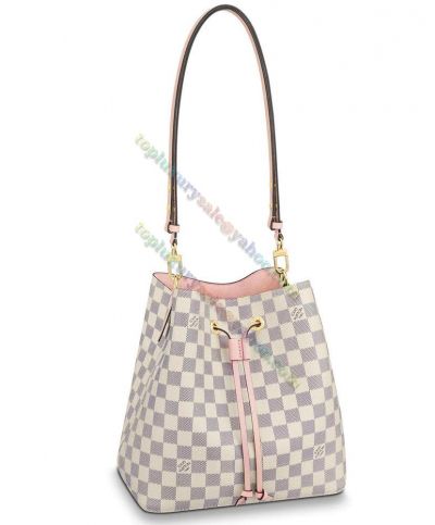  Louis Vuitton Neonoe Damier Azur Single Shoulder Strap Beige Leather Drawstring Women's Double Compartments Bucket Bag
