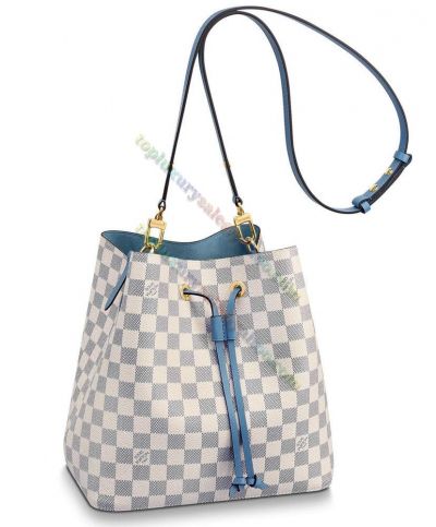  Louis Vuitton Neonoe Damier Azur Canvas Blue Leather Drawstring Closure Women's Popular Bucket Bag