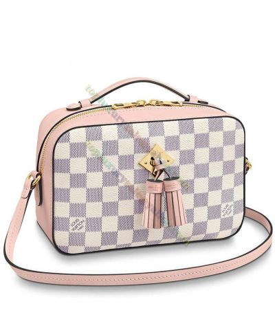 Copy Louis Vuitton Saintonge Damier Printing Motif Pink Calfskin Leather Tassels Trimming Sweet Style Ladies Handbag