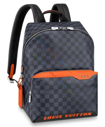 Louis Vuitton Damier Cobalt Race Discovery Orange Element Men Latest Black Canvas Large Backpack For Travel