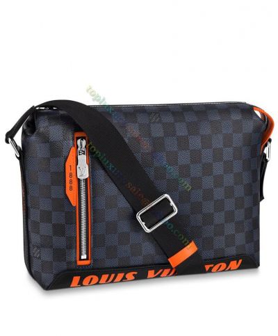  Louis Vuitton Damier Cobalt Race Discovery Orange Leather Trimming Zipper Pocket Logo Male Black Canvas  Messenger Online